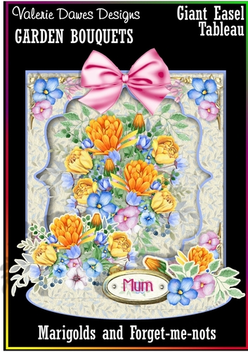 GIANT EASEL TABLEAU - GARDEN BOUQUETS - Marigolds & Forget-me-nots