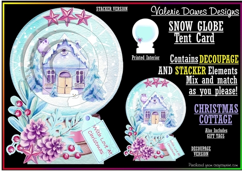 CHRISTMAS SNOWGLOBE Tent Card - Christmas Cottage