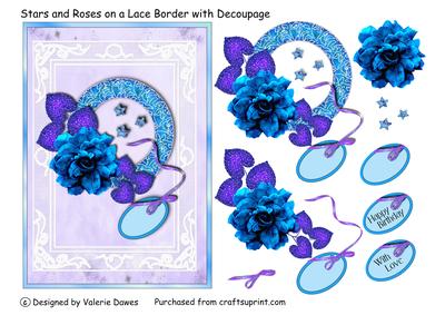 Stars and Roses on a Lace Border with Decoupage