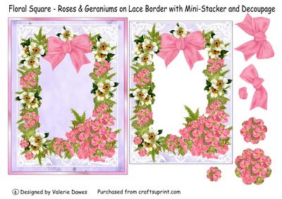 Floral Square Geraniums with Mini-stacker & Decoupage