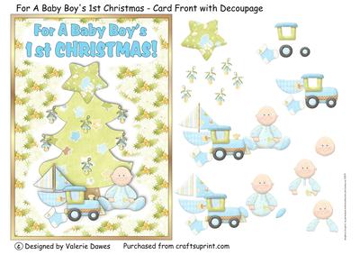 For a Baby Boy's 1st Christmas - Card Front with Decoupage
