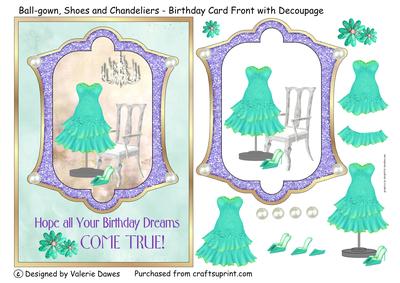 Ball-gown, Shoes and Chandeliers - Birthday Card Front
