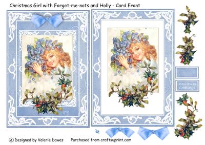 Chistmas Girl with Forget-me-nots and Holly