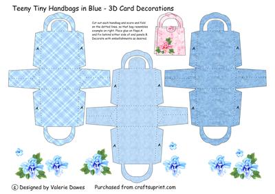 Teeny Tiny Handbags in Blue - 3D Card Decorations