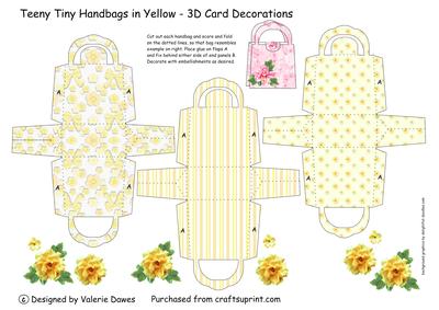 Teeny Tiny Handbags in Yellow - 3D Card Decorations