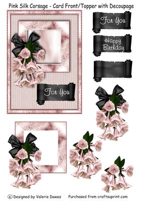 Pink Silk Corsage - Card Front or Topper with Decoupage