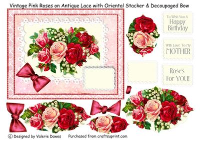 Vintage Pink Roses on Antique Lace with Stacker