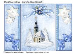 Christmas Church in Blue - Gatefold Card Sheet 1