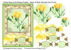 Yellow Rose with Ribbon Puddle - Best of Both Worlds Card