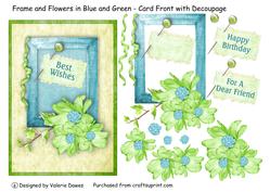Frame & Flowers in Blue & Green - Card Front with Decoupage