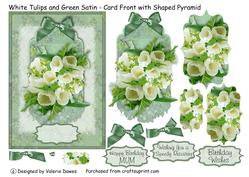 White Tulips & Green Satin - Card Front with Shaped Pyramid
