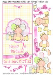 Happy 1st Birthday Cutie! - Vertical Foldback Card