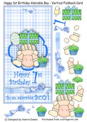 Happy 1st Birthday Adorable Boy! - Vertical Foldback Card
