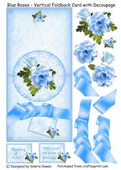 Blue Roses - Vertical Foldback Card
