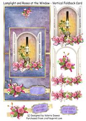 Lamplight & Roses at the Window - Vertical Foldback Card
