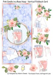 Pink Candle in a Rose Hoop - Vertical Foldback Card