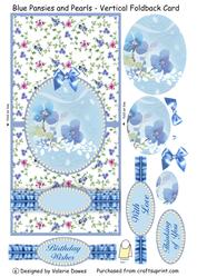 Blue Pansies and Pearls- Vertical Foldback Card