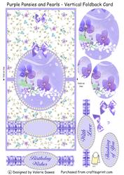 Purple Pansies and Pearls - Vertical Foldback Card