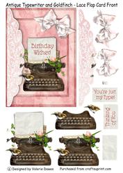 Antique Typewriter & Goldfinch - Lace Flap Card Front