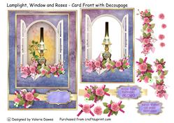 Lamplight, Window & Roses - Card Front with Decoupage