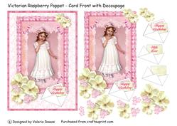 Victorian Raspberry Poppet Card Front Topper with Decoupage