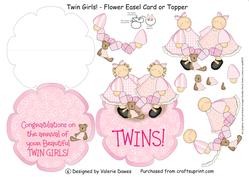 Twin Girls! - Flower Easel Card or Topper