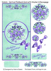 Violets - Vertical Foldback Card with Stacker & Decoupage