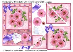 Pink Gerberas on Pink Satin with Corner Stacker & Decoupage