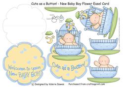 Cute as a Button! - New Baby Boy Flower Easel Card
