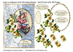 Lady in a Bonnet with Christmas Roses - Card Front
