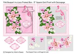 Pink Bouquet in a Lace Framed Box - 5" Square Card Front