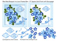 Blue Bouquet in a Lace Framed Box - 5" Square Card Front