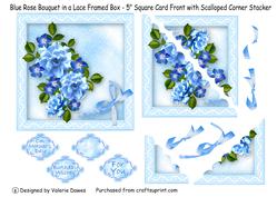 Blue Bouquet in Lace Framed Box - 5" Square with Stacker