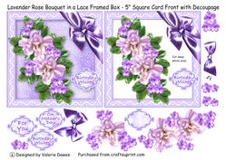 Lavender Rose Bouquet in Lace Framed Box - 5" Card Front