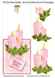 Pink Christmas Candles - Vertical Foldback with Decoupage