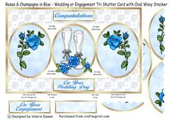 Roses & Champagne in Blue - Tri Shutter & Oval Wavy Stacker