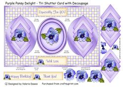 Purple Pansy Delight - Tri Shutter Card with Decoupage