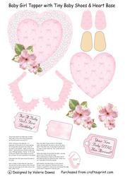 Baby Girl Topper with Tiny Baby Shoes and Heart Base