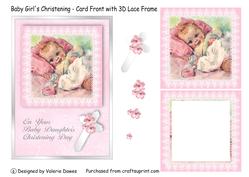 Baby Girl's Christening - Card Front with 3D Lace Frame