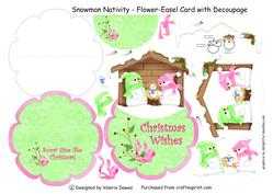 Snowman Nativity - Flower-easel Card with Decoupage
