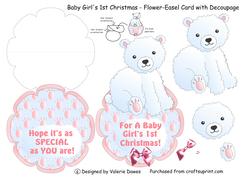 Baby Girl's 1st Christmas - Flower-easel Card with Decoupage