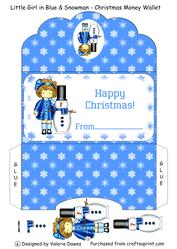 Little Girl in Blue & Snowman - Christmas Money Wallet