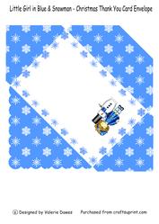 Little Girl in Blue & Snowman - Christmas Thank You Envelope