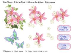 Pink Flowers & Butterflies - Sheet 2 Decoupage & Greetings