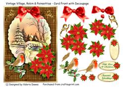 Vintage Village, Robin & Poinsettias -card Front & Decoupage