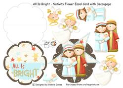 All is Bright - Nativity Flower Easel Card with Decoupage