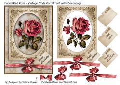 Faded Red Rose - Vintage Style Card Front with Decoupage