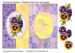 Patchwork Pansies - Foldback Card with Decoupage