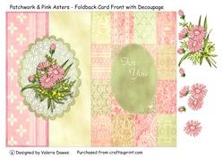 Patchwork Pink Asters - Foldback Card with Decoupage