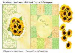 Patchwork Sunflowers - Foldback Card with Decoupage